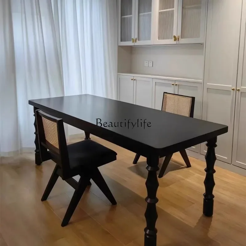 

yj9All solid wood French retro dining table light luxury designer long table villa rectangular home creativity