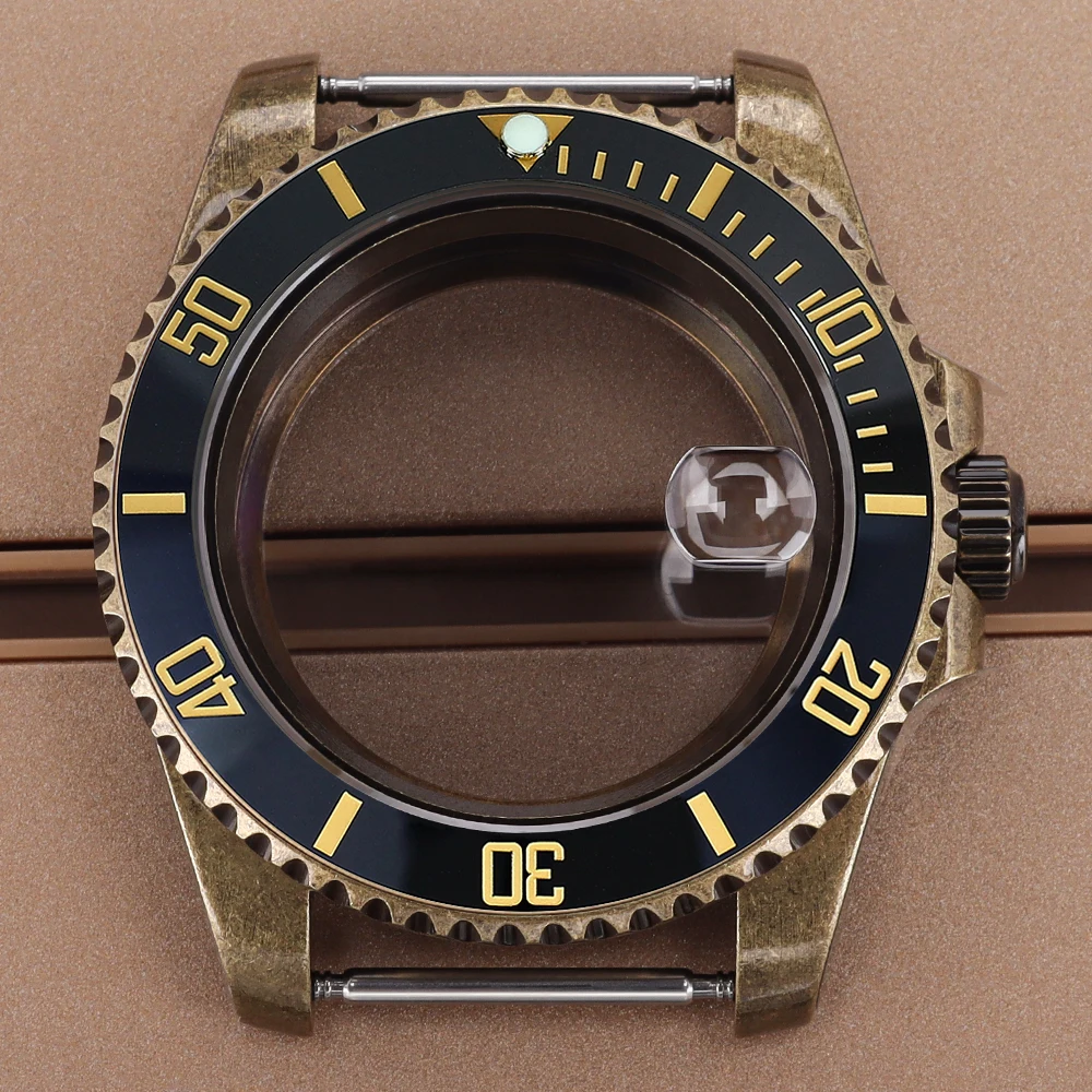 Bronze 40mm Men's Watch Case Ceramic Bezel Sapphire Glass For SUB Yacht NH35 NH36 NH38 NH34 4R36 Automatic Movt Seiko Mods Parts