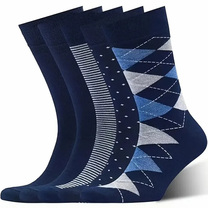 5/10 paires hommes losange bleu affaires mi Tube chaussettes Anti odeur absorbant la sueur confortable respirant toutes saisons chaussettes décontractées