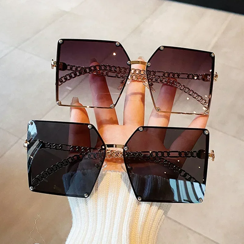 

Vintage Square Sunglasses Women Retro Oversized Chain Sun Glasses Men Punk Eyeglasses Shades Oculos Gradient Unisex Eyewear