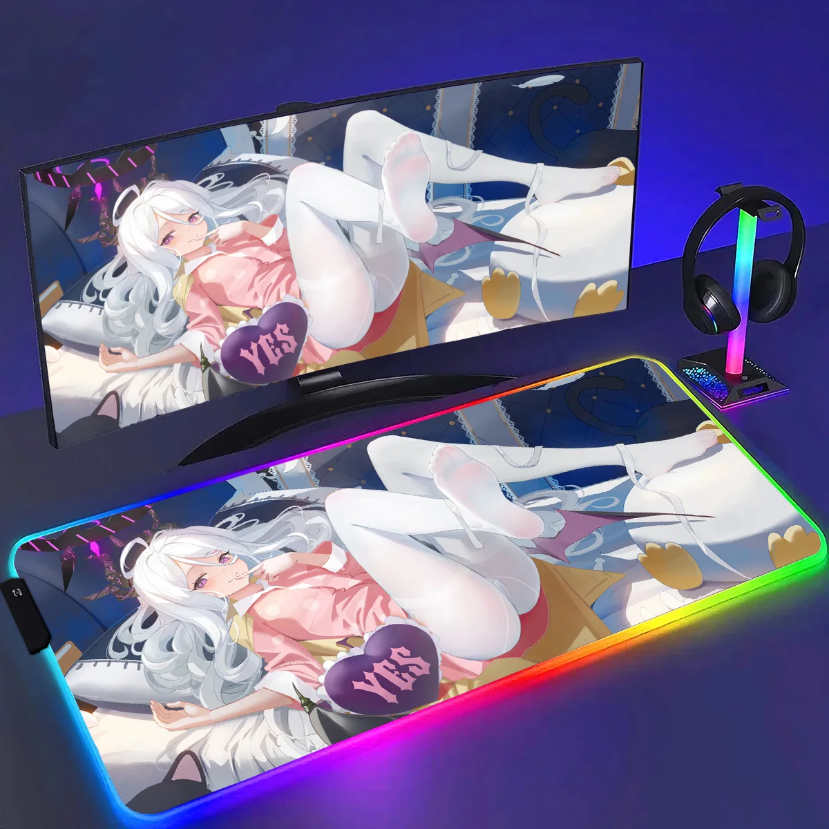 RGB HD Ryuuge Kisaki Blauw Archief Spel Muismat Groot Toetsenbord Bureau Mat Gaming Muismat LockEdge Edge PC Computer Mat E-Sports