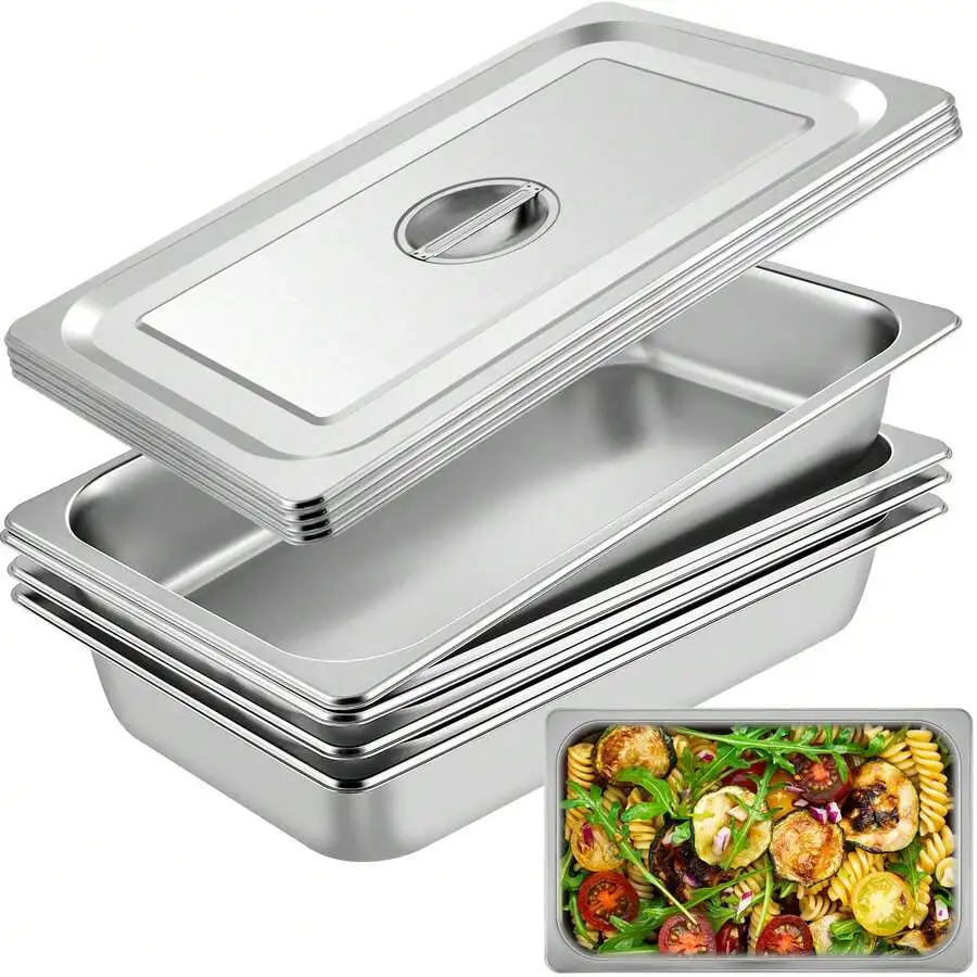 Hotel Pans, 1/6 To Full Size Anti-Jam Steam Pan, 0.8mm Thick Stainless Steel Oven Tray Hotel Pans, Restaurant Steam Table Pan, 2