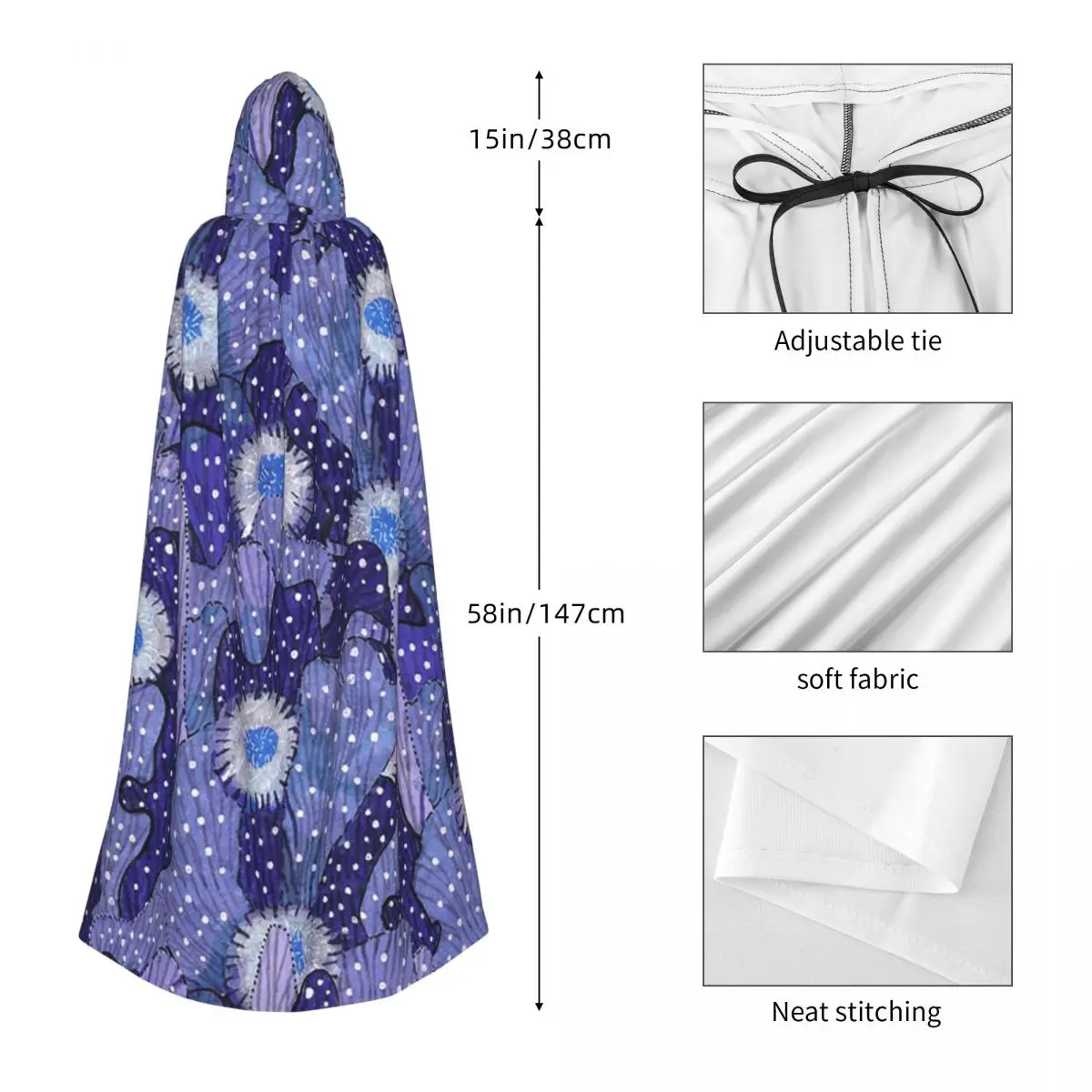 블루밍 선인장 선인장 다육 식물 추상 긴 후드 망토 마녀 중세 의상 코스프레 케이프 할로윈 뱀파이어 성인 유니섹스