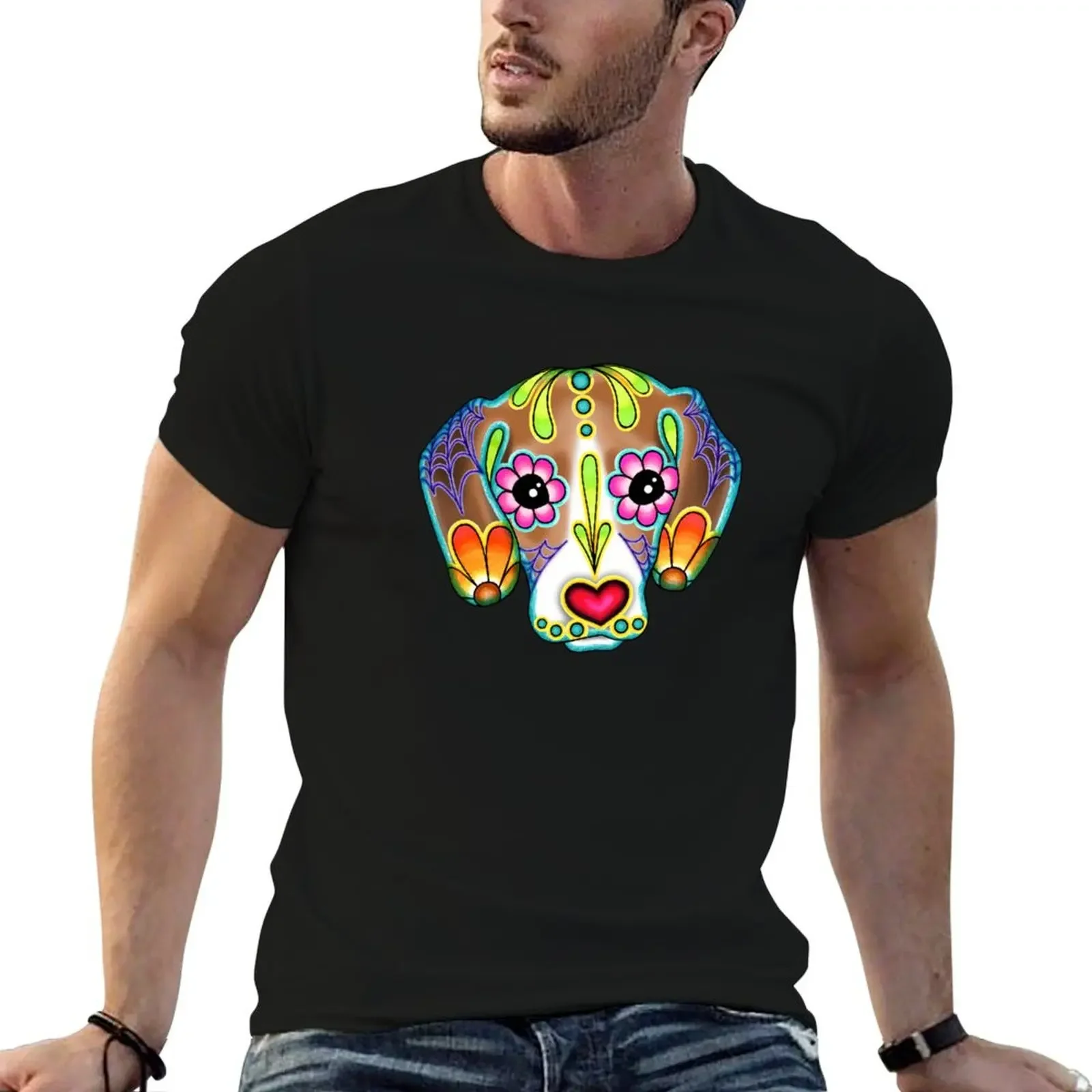 Day of the Dead Beagle Sugar Skull Dog T-Shirt sweat anime anime figures blue archive mens t shirts casual stylish