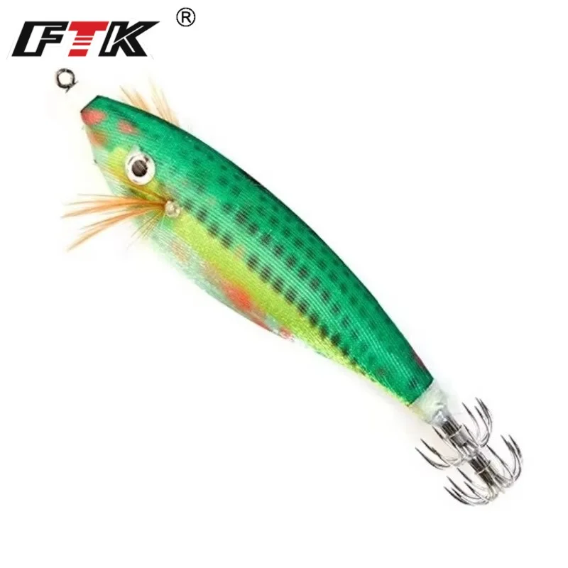 FTK 16 جرام خطاف صيد على شكل سمكة الصيد البحري إغراء مضيئة الأخطبوط خطاف الحبار الروبيان إغراء الطعم الاصطناعي الصلب عيون ثلاثية الأبعاد