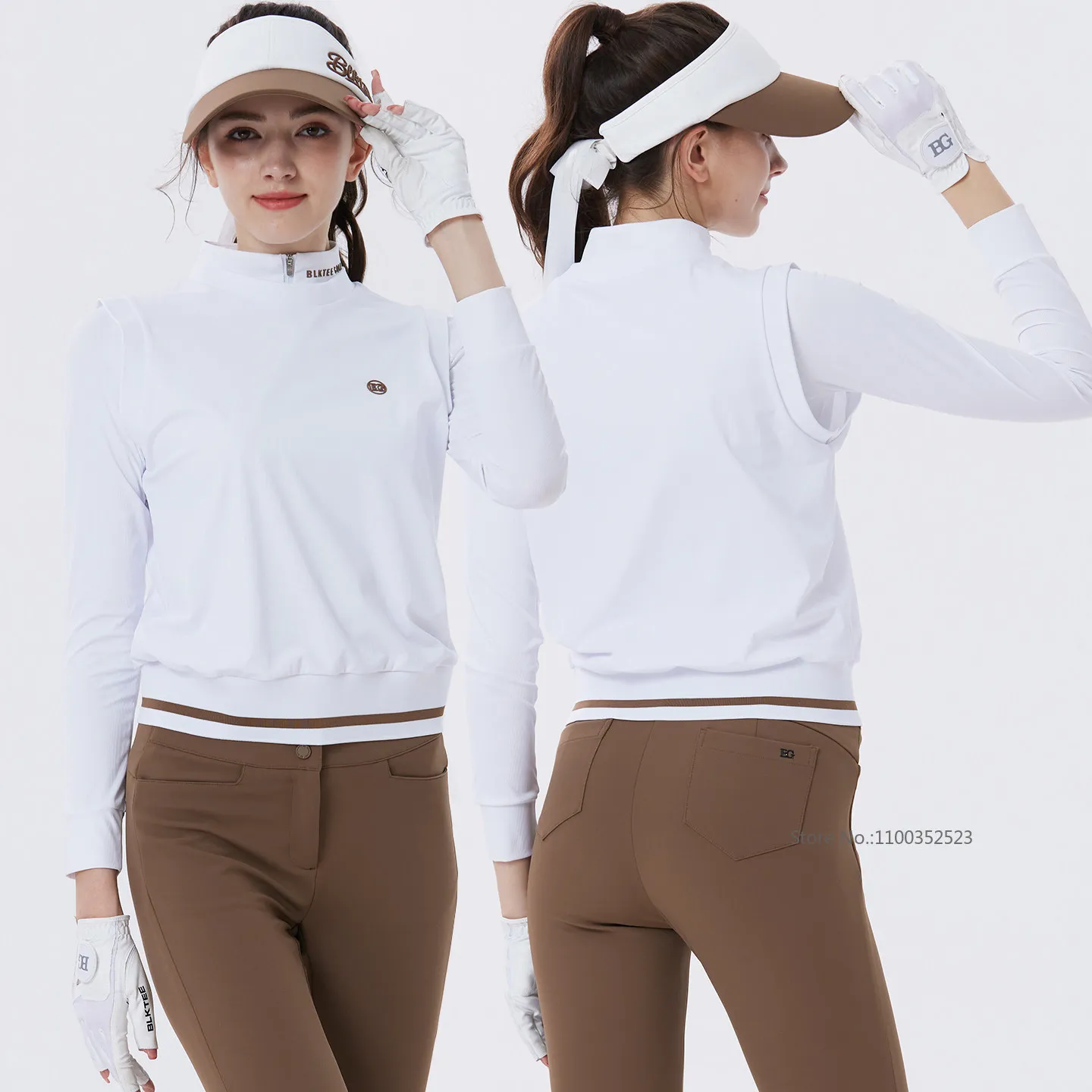 Blktee New Golf Women Top Long-sleeved Golf T-shirt Autumn Stand Collar POLO Shirt Ladies Fake Two Pieces Sports Pullovers
