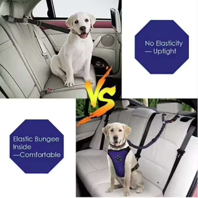 Adjustable Pet Dog Car Seat Belt with Reflective Stretchable Nylon Strap Leather Strap Loop for Dogs view 5