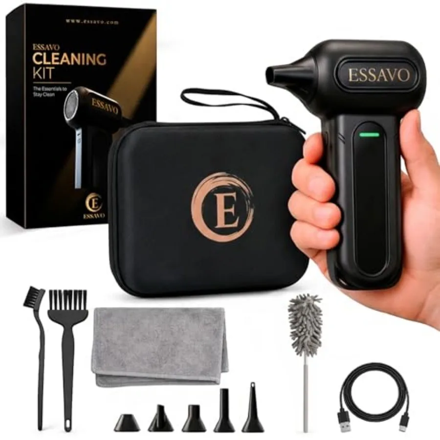 

Compressed Air Duster 130, 000RPM Cordless Portable Electric Air Duster with Brushless Motor and LED Light, 4 Speeds, USB-C Rec