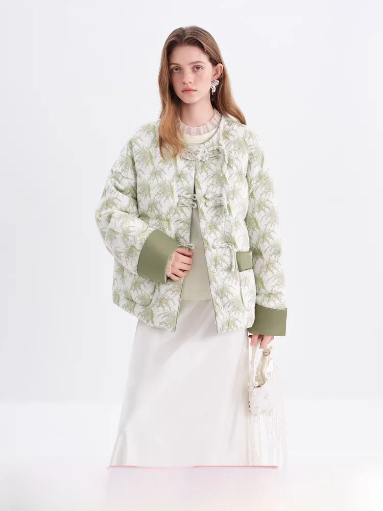 

New Chinese Sle ort down Jaet Women's Winter Coat Floral Embroidery Outerwear Warm Fluffy White Duling Polyester Fiber