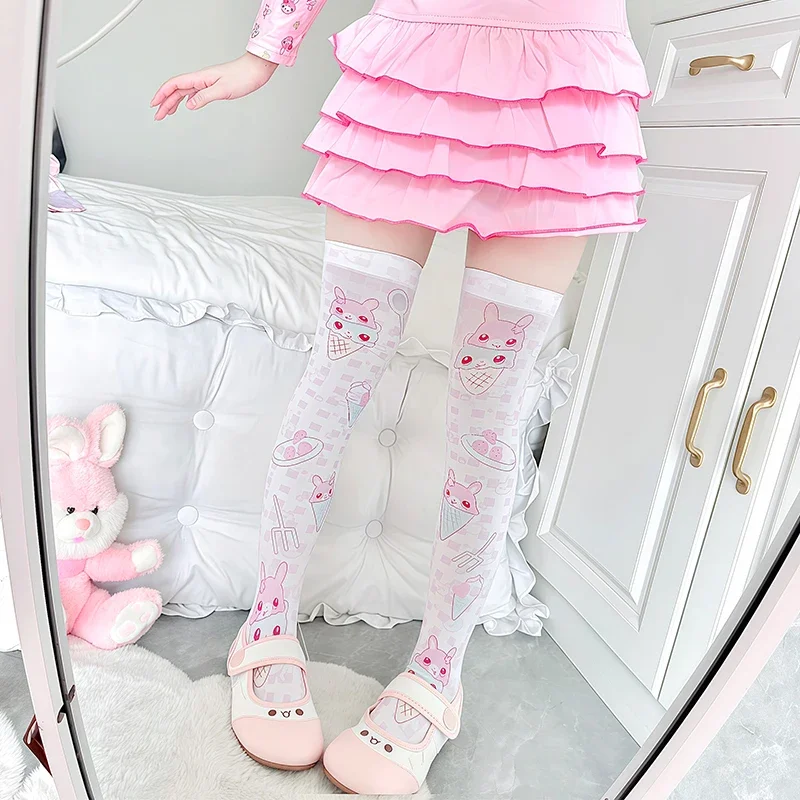 Japanese Original Cartoon Printed Thigh High Stocking Cute Knee High Socks Daily Versatile Sweet Kawaii Velvet Stockings Lolita
