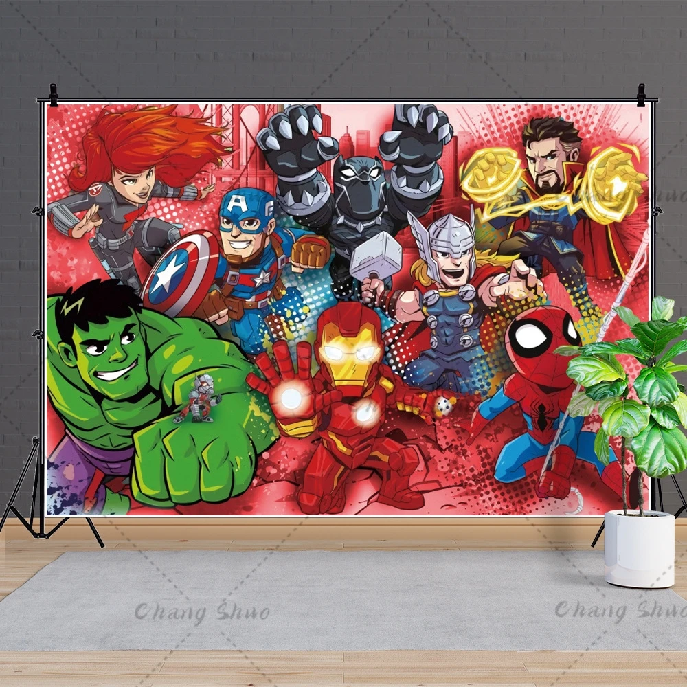 Disney Avengers Birthday Background Suitable for Children Baby Cartoon Superhero Party Decorations Photography Poster Photo