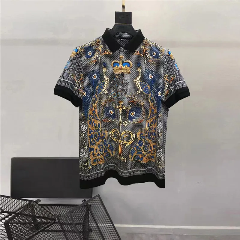 Europe and the United States menswear summer new Short sleeve lapel Vintage pattern printing Fashion T-shirt XXXL