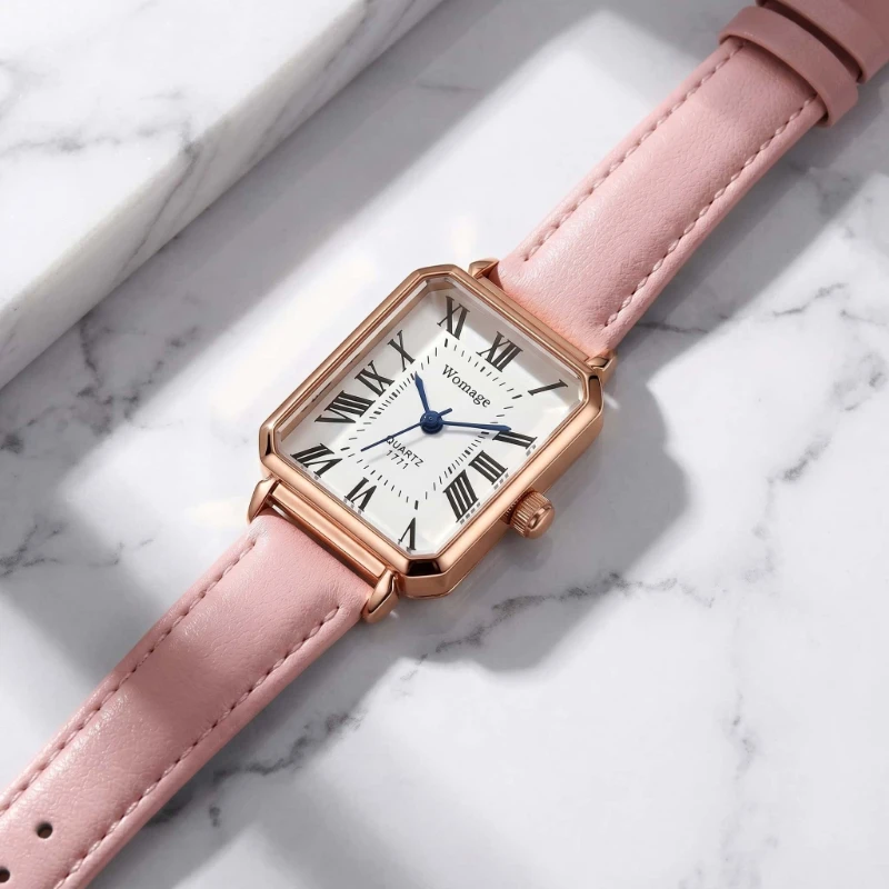 

Vintage Rectangle Women's Quartz Wristwatch, Leather Band, Roman Numeral Dial, Elegant Dress Ladies Watch Clock , Ideal Gift