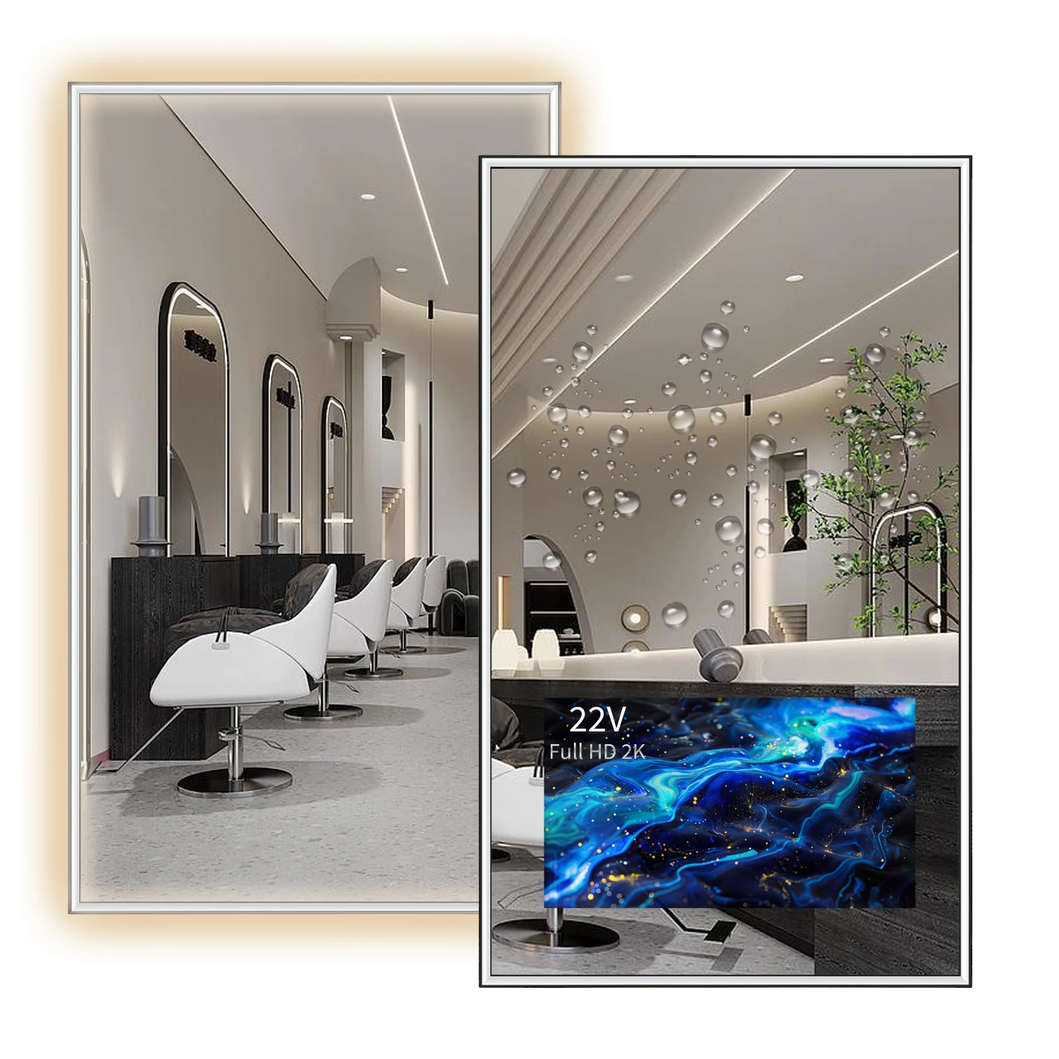 Souria Espejo Inteligente con TV de 24x40 Pulgadas y Pantalla webOS de 22 Pulgadas, Aplicaciones de Streaming y Control por Voz para Salón, Barbería y Estudio de Belleza