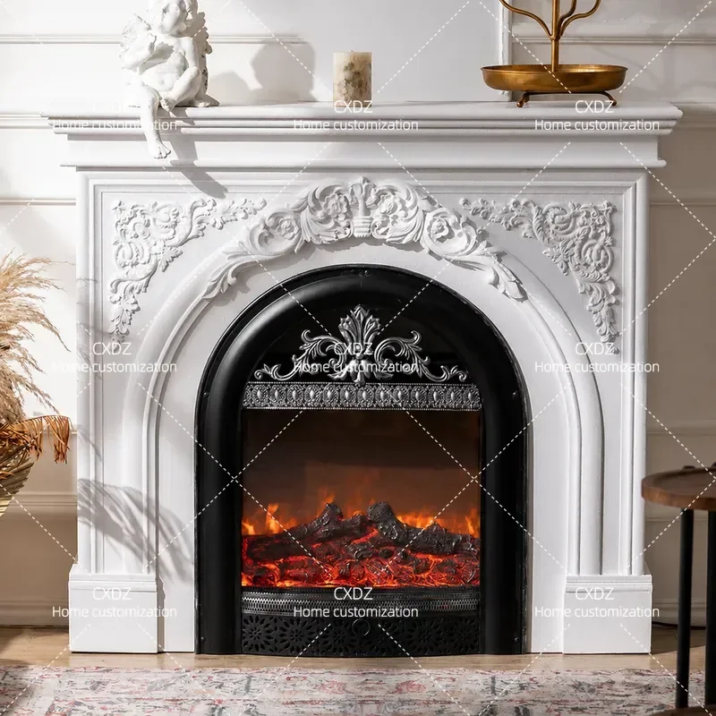 French Light Luxury Carved Fireplace Frame Villa Home Atmosphere Decorative Cabinet American Retro Simulation Fireplace