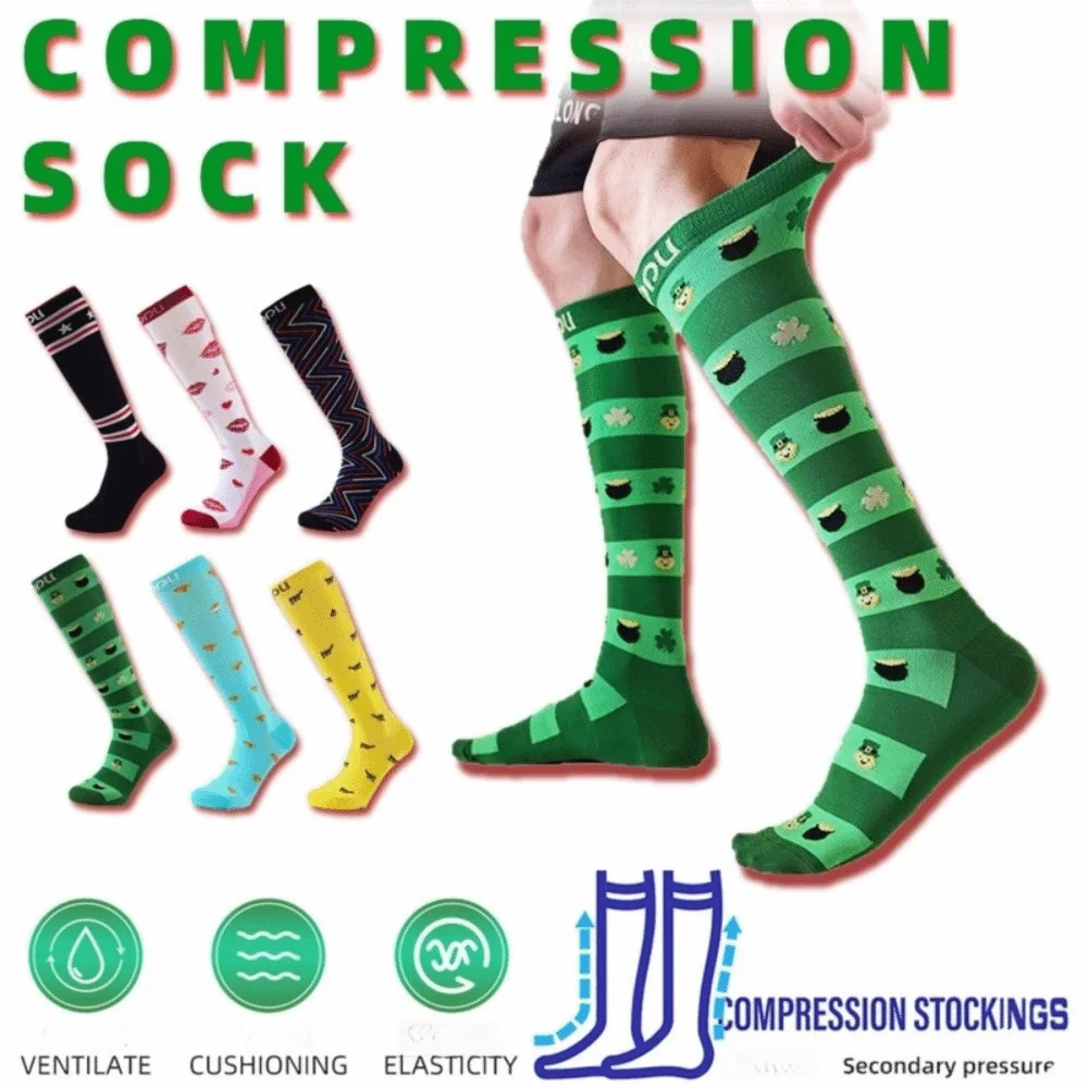 

Elastic Compression Socks Funny Pattern Multi Color Pressure Stockings Breathable Reducing Swelling Varicose Veins Socks