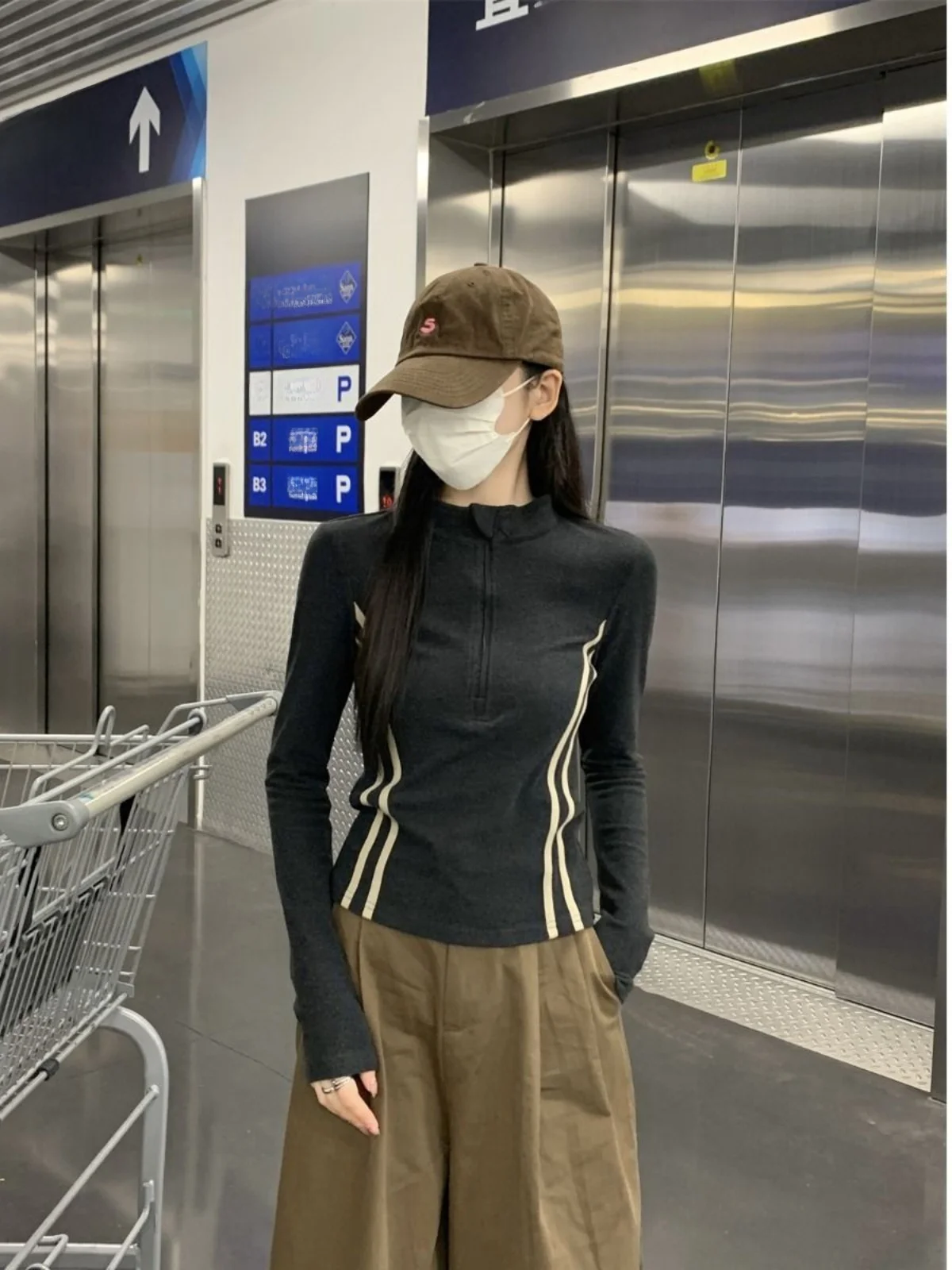 Slim Fit Long Sleeve T-Shirt High Neck Zipper Design Korean Style Winter Warm Base Layer Half High Collar Velvet Commute Fashion
