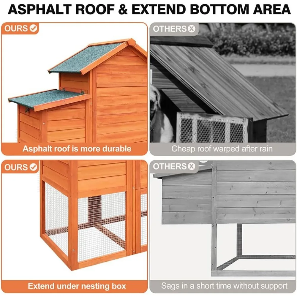 حظيرة دجاج كبيرة مقاس 122 بوصة بيت الدجاجة الخشبي في الفناء الخلفي - قفص الدواجن للحيوانات الأليفة في الحديقة في الفناء الخلفي قفص 2 قصة قفص الدواجن مع