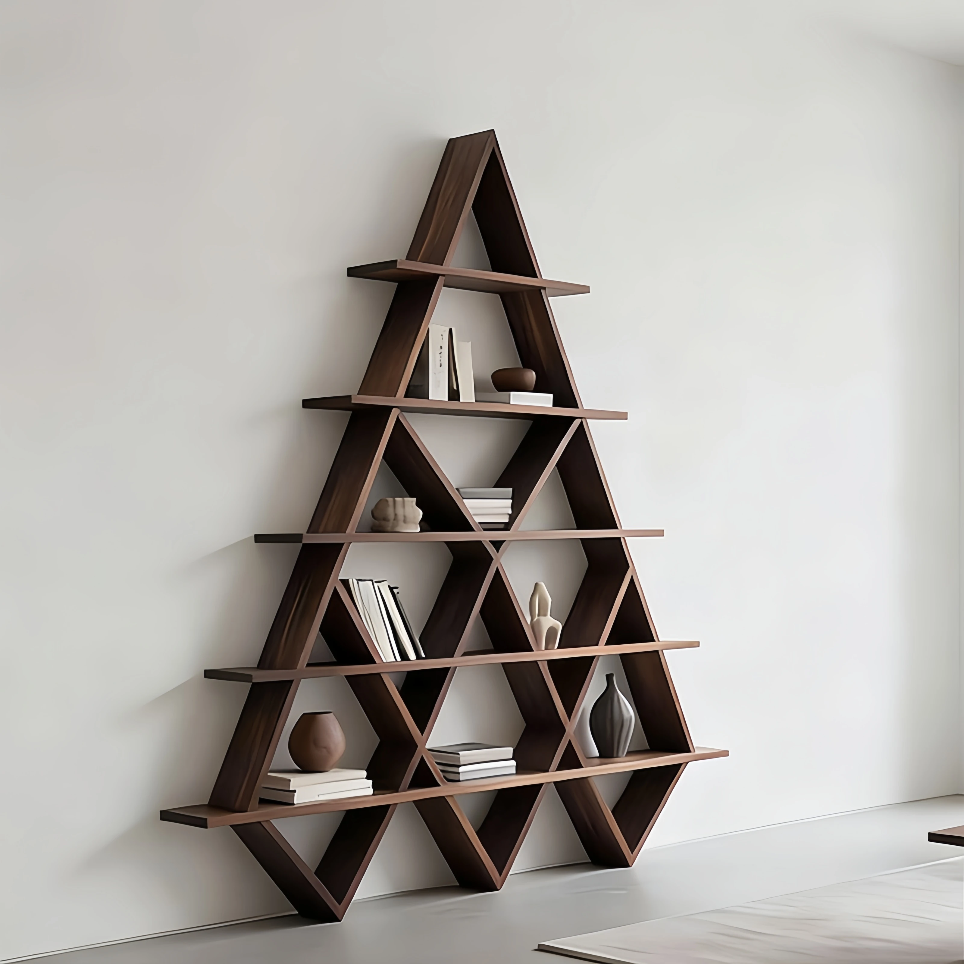 Black walnut shelf bookcase triangular partition Duobao Pavilion storage rack