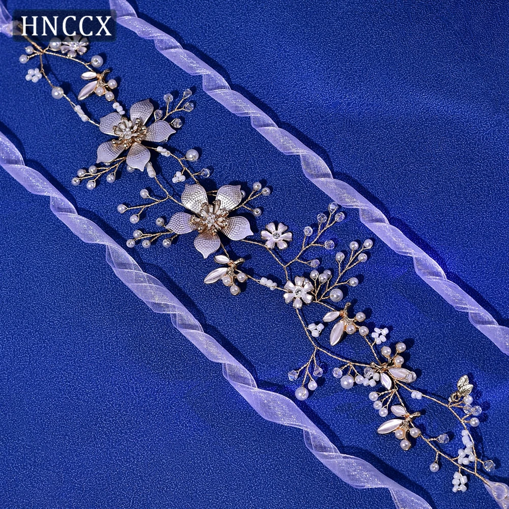 HNCCX Bridal Alloy Flower Headband Elegant Woman Pearl Headpiece Wedding Hair Accessories Bridesmaid Crystl Hair Ornaments HP357