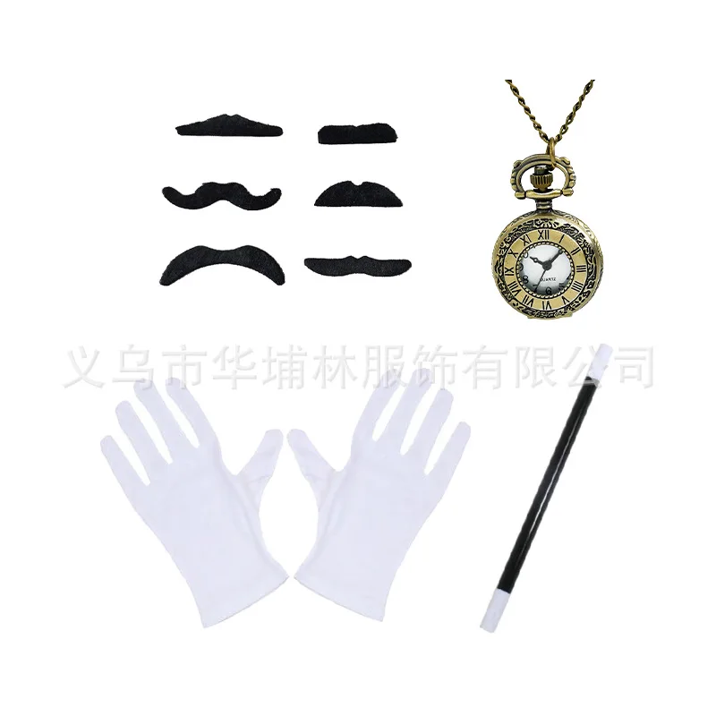 Circus Magician Wizard Cosplay Costume Cape Hat Gloves Necktie Suit Halloween Theme Party Outfits Performance Clothing Props