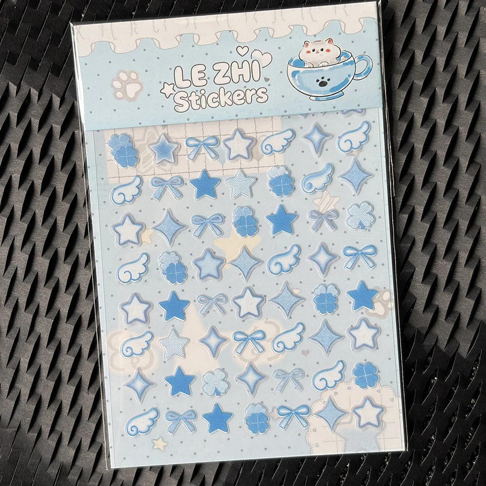 LEZHI Cute Kawaii Sticker Pack Y2K Aesthetic Holographic Stars Bows Wings Puffy Decals For Journal Phone Decoration Gift