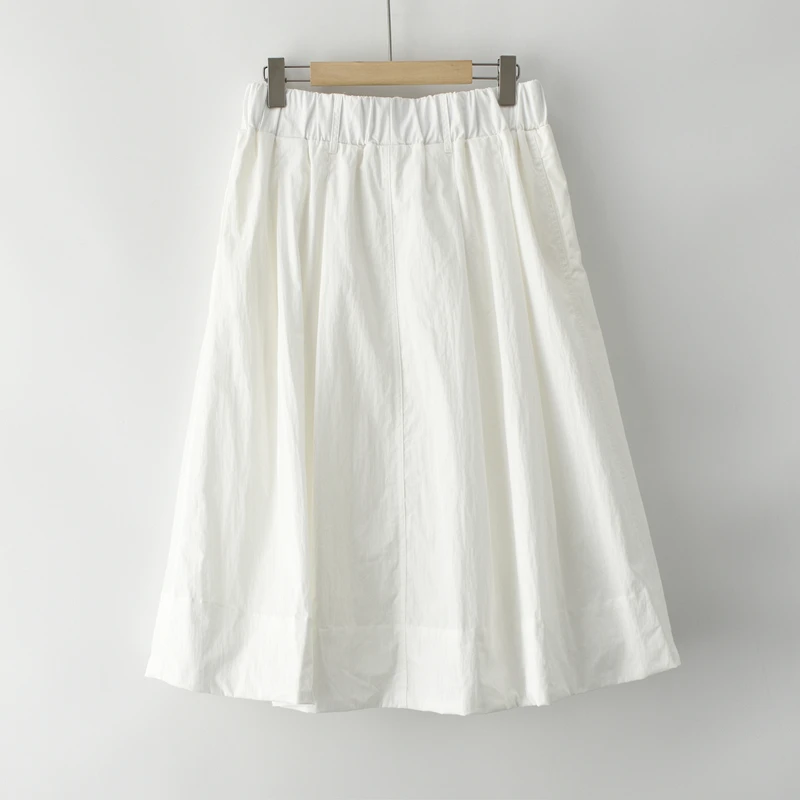 กระโปรงทรงเอเอวสูงสำหรับฤดูร้อน กระโปรงพลีทสีขาวสำหรับผู้หญิง กระโปรงทรงเอเข้ารูป กระโปรงทรงบานสำหรับใส่ไปทำงาน ผลิตจากผ้าฝ้ายผสม