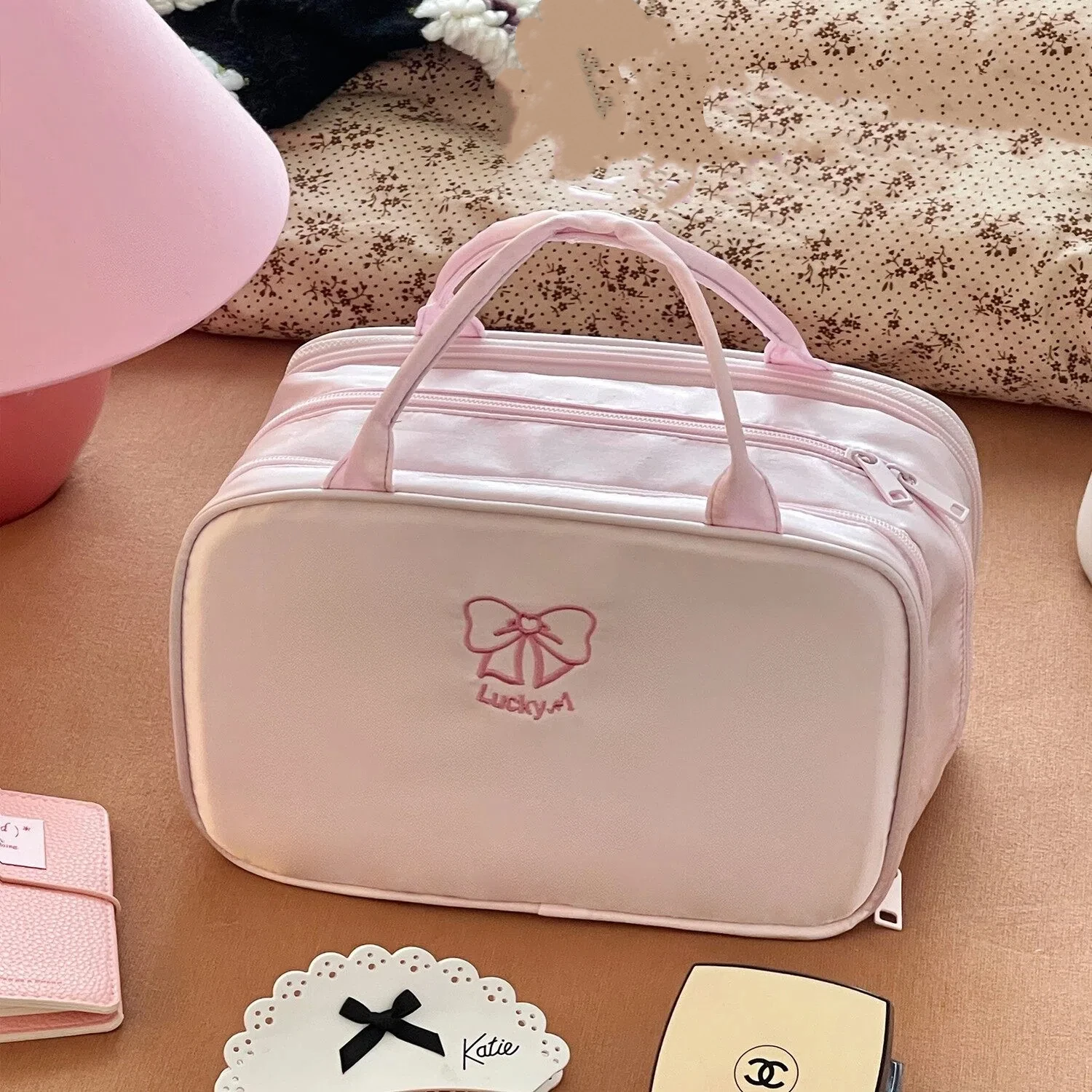 Large Capacity Travel Makeup Bag Handheld Portable Multifunctional 3 Layers Cosmetic Storage Pouch Washbag Organizer