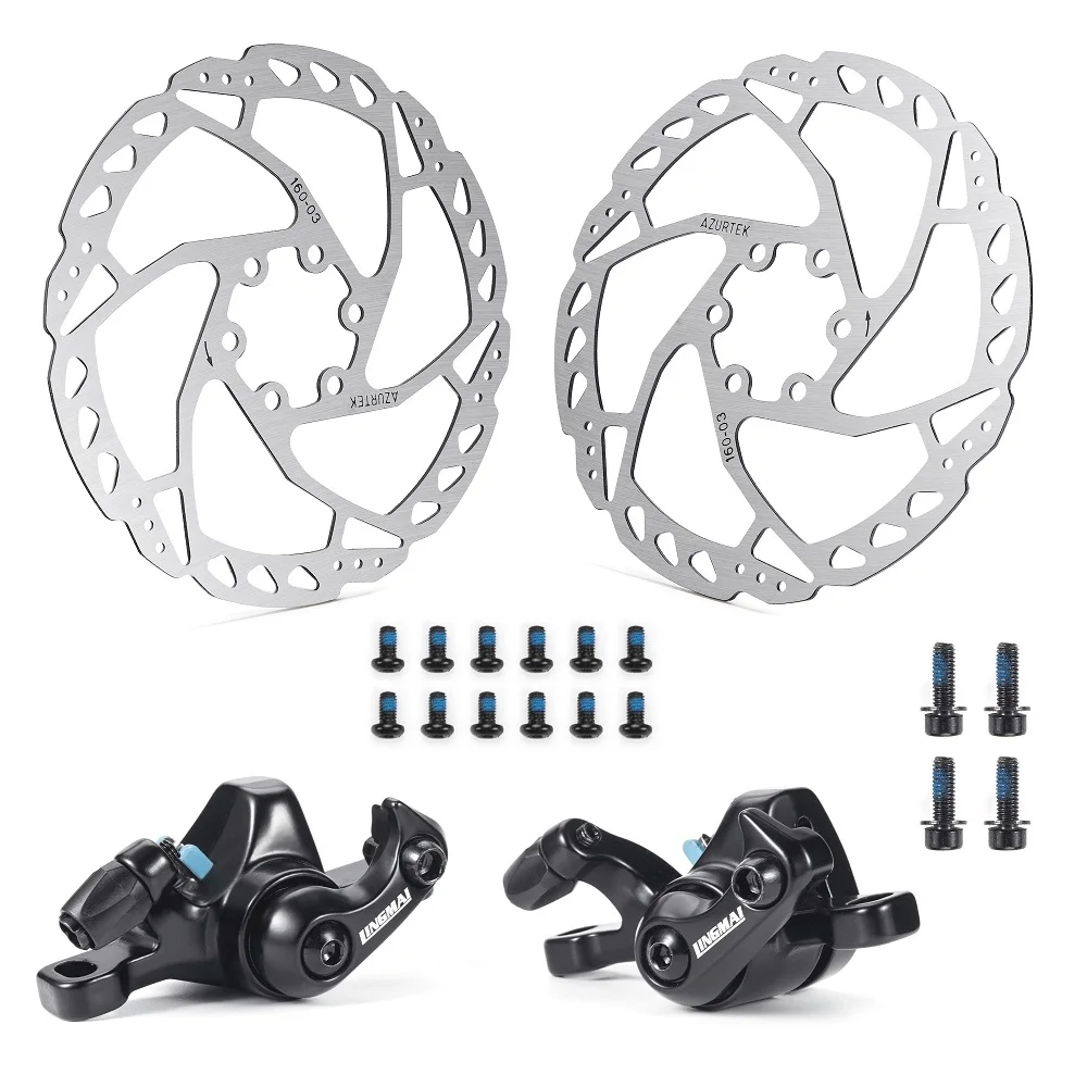 LINGMAI Road Bike Disc Brake Flat-mounted direct Caliper Mechanical Wire Pull Disc Brake Front Rear 160 mm Bicycle Parts