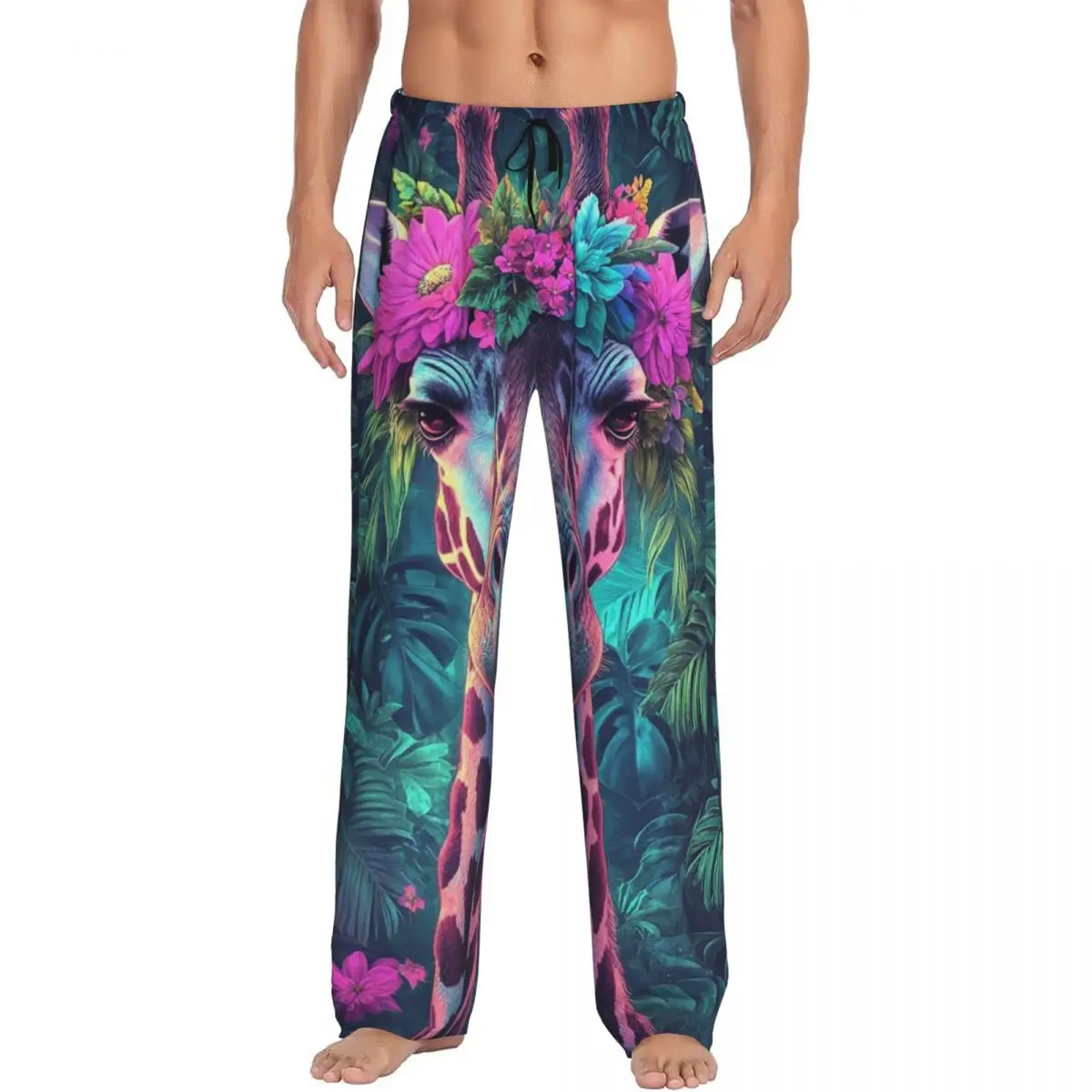Custom Giraffe With Floral Crown Cute Animal (5) Pajama Pants Men Sleepwear Sleep Lounge Bottoms with Pockets