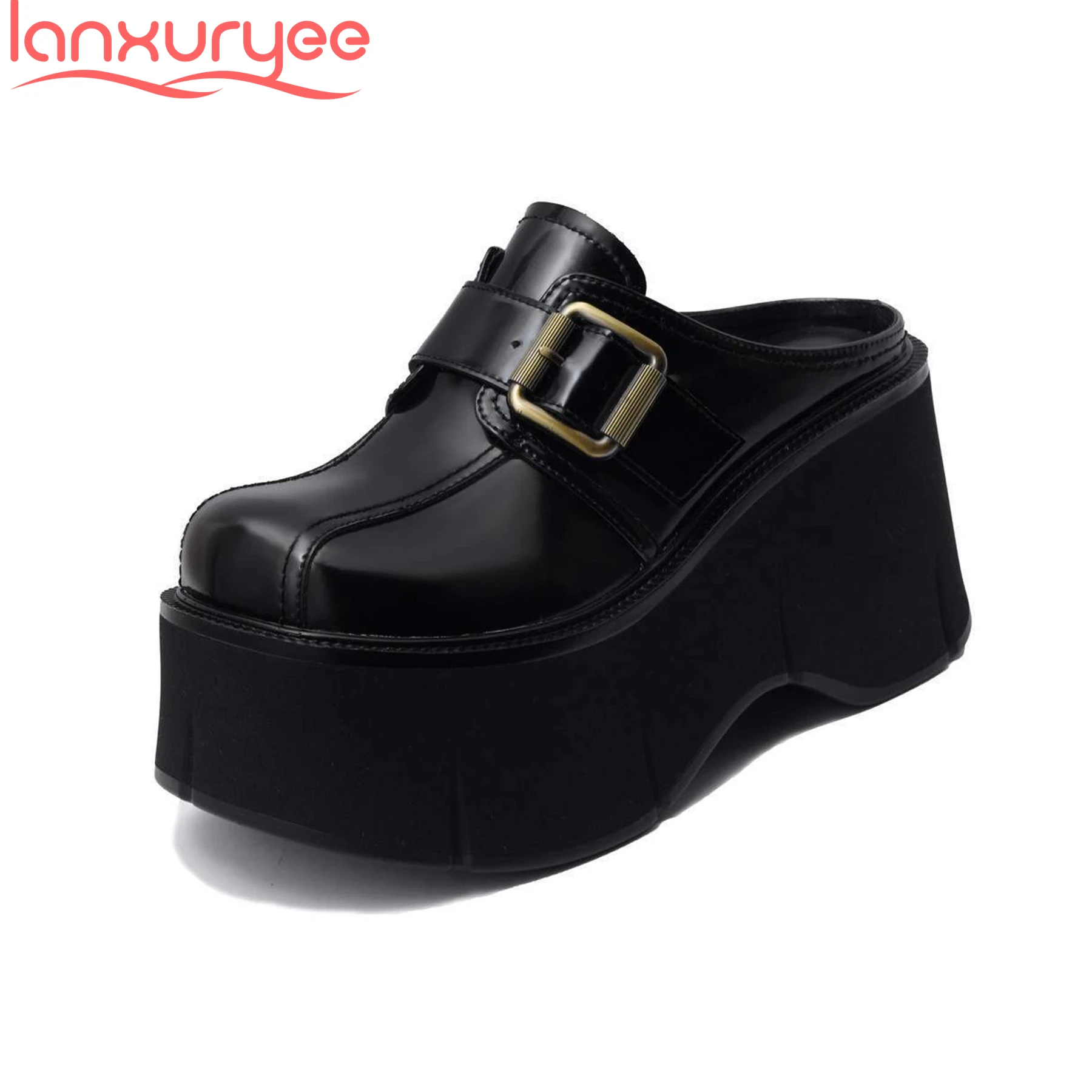 

Lanxuryee 9 Cm Super High Cow Leather Thick Bottom Slingback Mules Summer Shoes Office Lady Runway Casual Platform Women Pumps