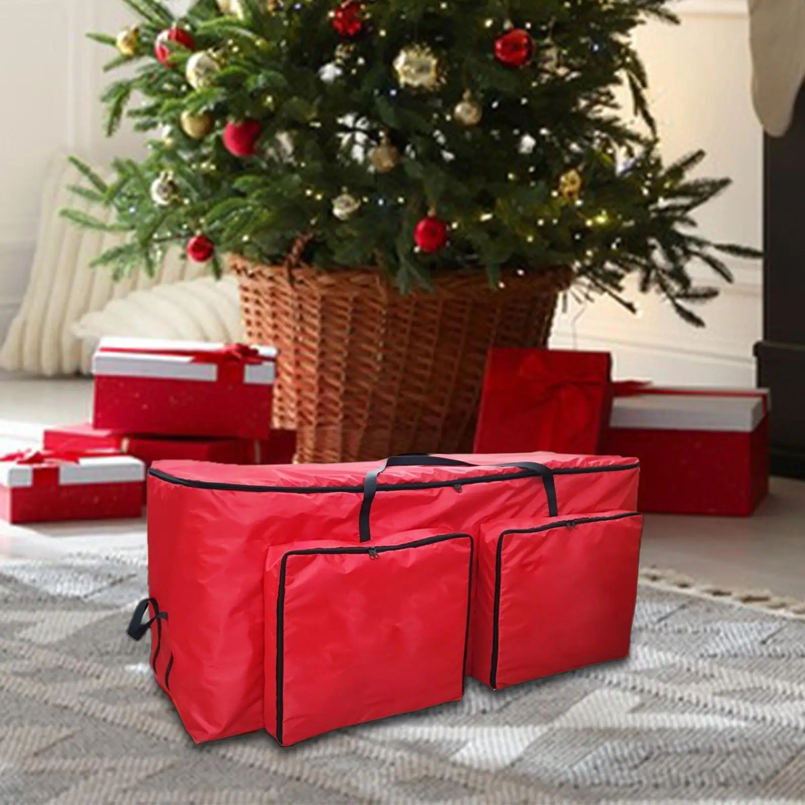 Christmas Tree Storage Bag Xmas Tree Bag Dustproof Zippers Oxford Fabric Large Capacity Holder for Holiday Decoration Wreath view 4