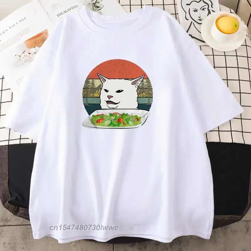 Picky Eater White Kitten Prints T Shirts Women's Slim T-Shirt Street 100% Cotton Tee Clothing Cool Quality Womens T-Shirts