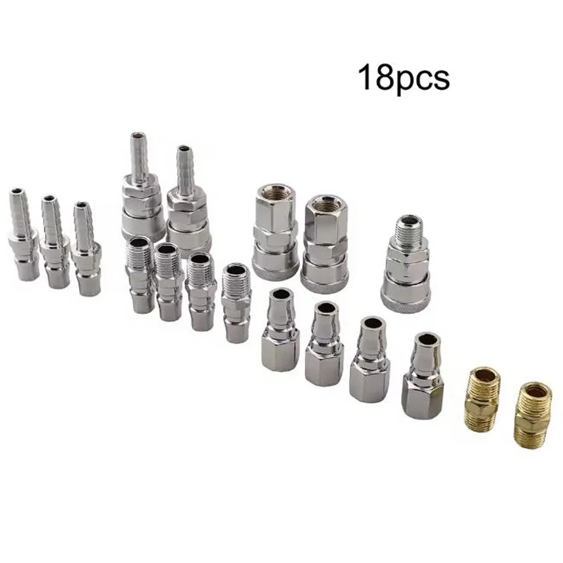 DT15 Quick-Connect Air Fittings 18-Piece Set, Pneumatic Coupler & Plug Kit for Air Compressor Hoses and Tools