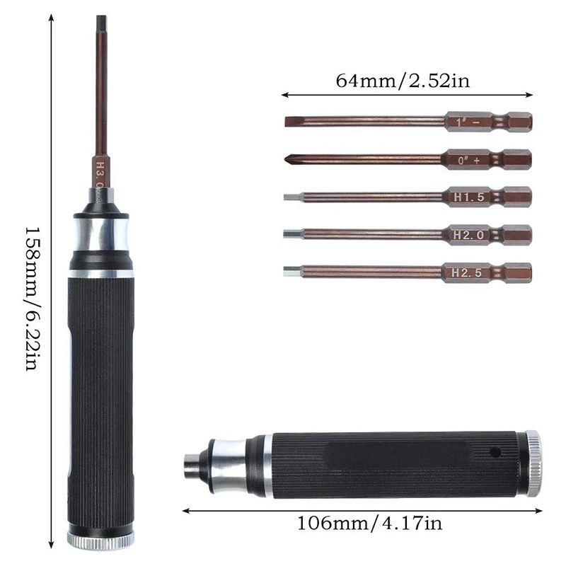 6 in 1 Screwdrivers Repair Tool Kit 1.5mm 2.0mm 2.5mm 3.0mm All-In-One Hex Driver Hand Set for RC FPV Racing Drone