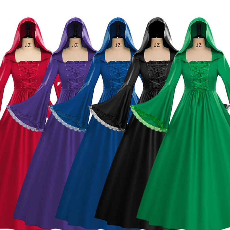 فستان نسائي على الطراز القوطي بأكمام طويلة على الطراز القوطي من العصور الوسطى، فستان تاريخي عتيق للحرب الأهلية