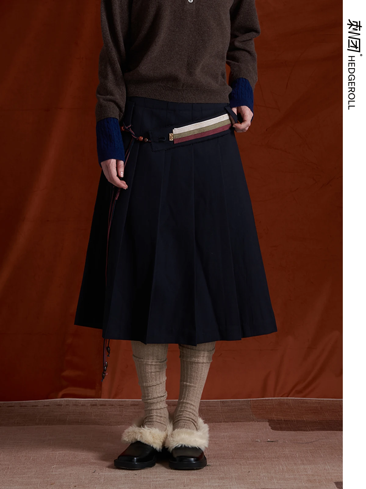 

Classic Double Waist Head Midi Skirt Autumn Winter New Sle Medium Length Pleated Skirt f Body Skirt k Blue oll