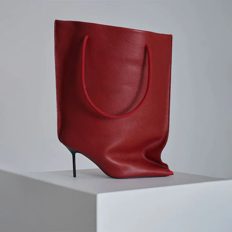 

Дизайнерские кожаные ботинки-тоут, каблук-шпилька, доступны в черном и бордово-красном цвете