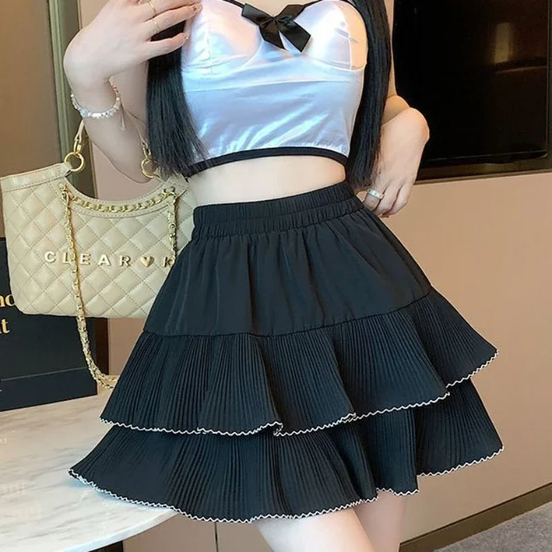 Ruffle Woman Skirt Mini High Waist Skirts for Women Short Korean Style V Summer 2024 Stylish Casual Chic and Elegant Quality