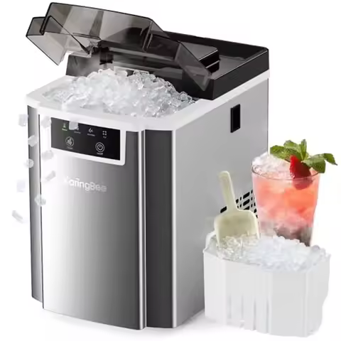 Sonic Nugget Ice Maker Machine Countertop 45lbs/24H Self-Cleaning Soft Chewable Pebble Ice Spoon Basket Home Use