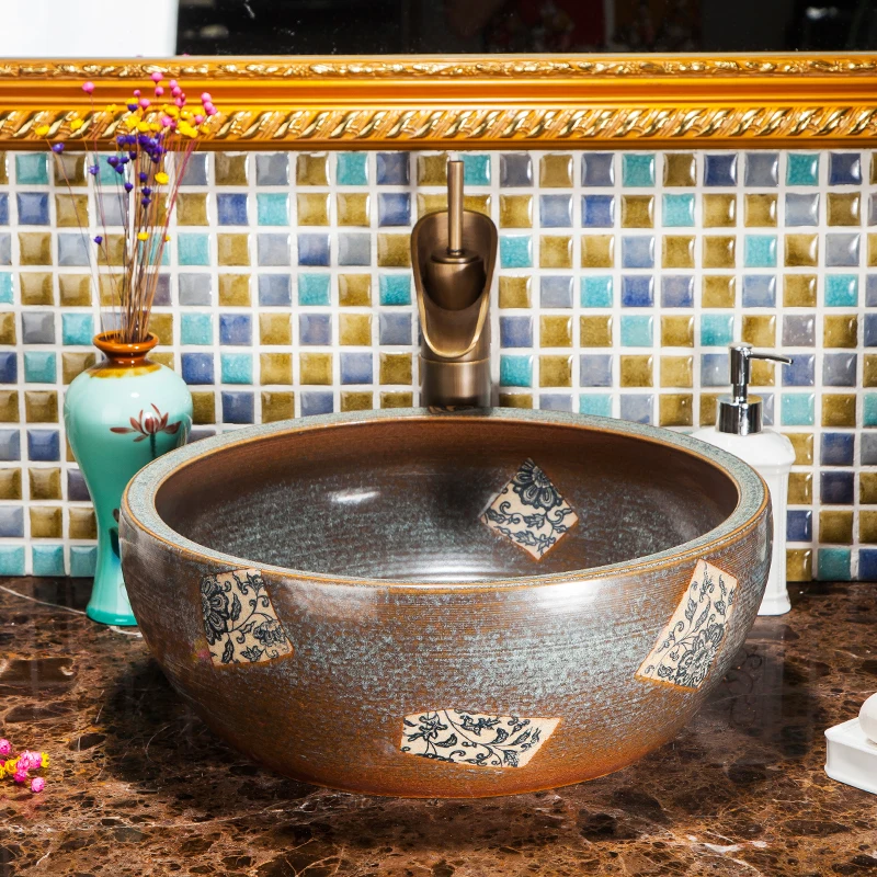 

Square Jingdezhen factory directly art hand painted ceramic wash basin foot pedicure basin bathroom sinks lotus pattern