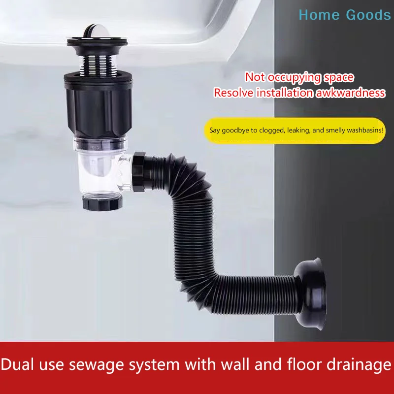 Flip Top Anti-Odor Drain Pipe Set Kitchen Sink Drain Retractable Deodorizing Filter Flexible Downspout Bathroom Anti Clogging