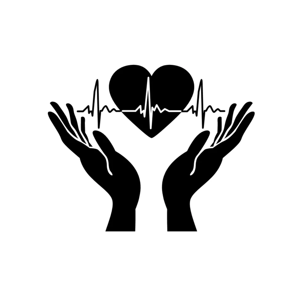 

15cm*12cm Fashion Car Sticker Cool Heart Heartbeat In Hands Open Palms Cardiogram PVC Decal for Volvo Kia Nissan Renault