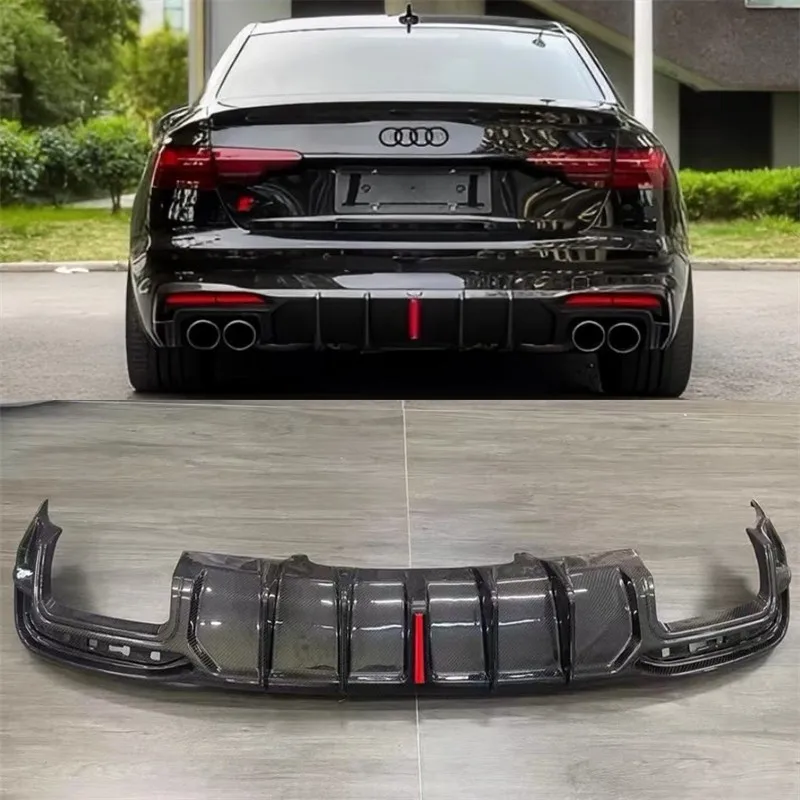 

Для Audi S4 A4L 2020-2024 задний бампер из настоящего углеродного волокна, диффузор для губ, разделитель выхлопного порта, спойлер, задние автомобильные аксессуары, комплект кузова