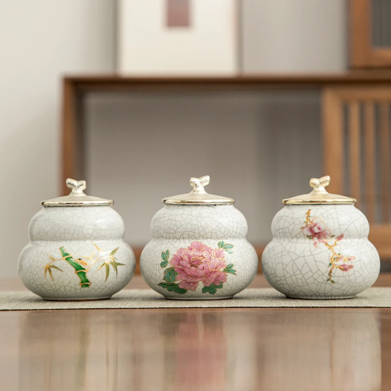 Ruyao Gourd Small Tea Pot Ceramic Sealed Pot Tea Ware Ornaments Tea Storage Pot Tea Pot Living Room Coffee Table Decoration