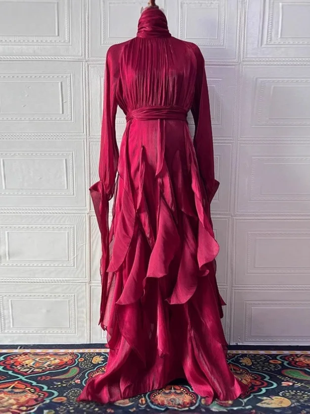 Ele longo sve faionable feminino dr 2026 novo sle fino ajuste vestido com renda guarnição cintura alta até o chão vestido de noite