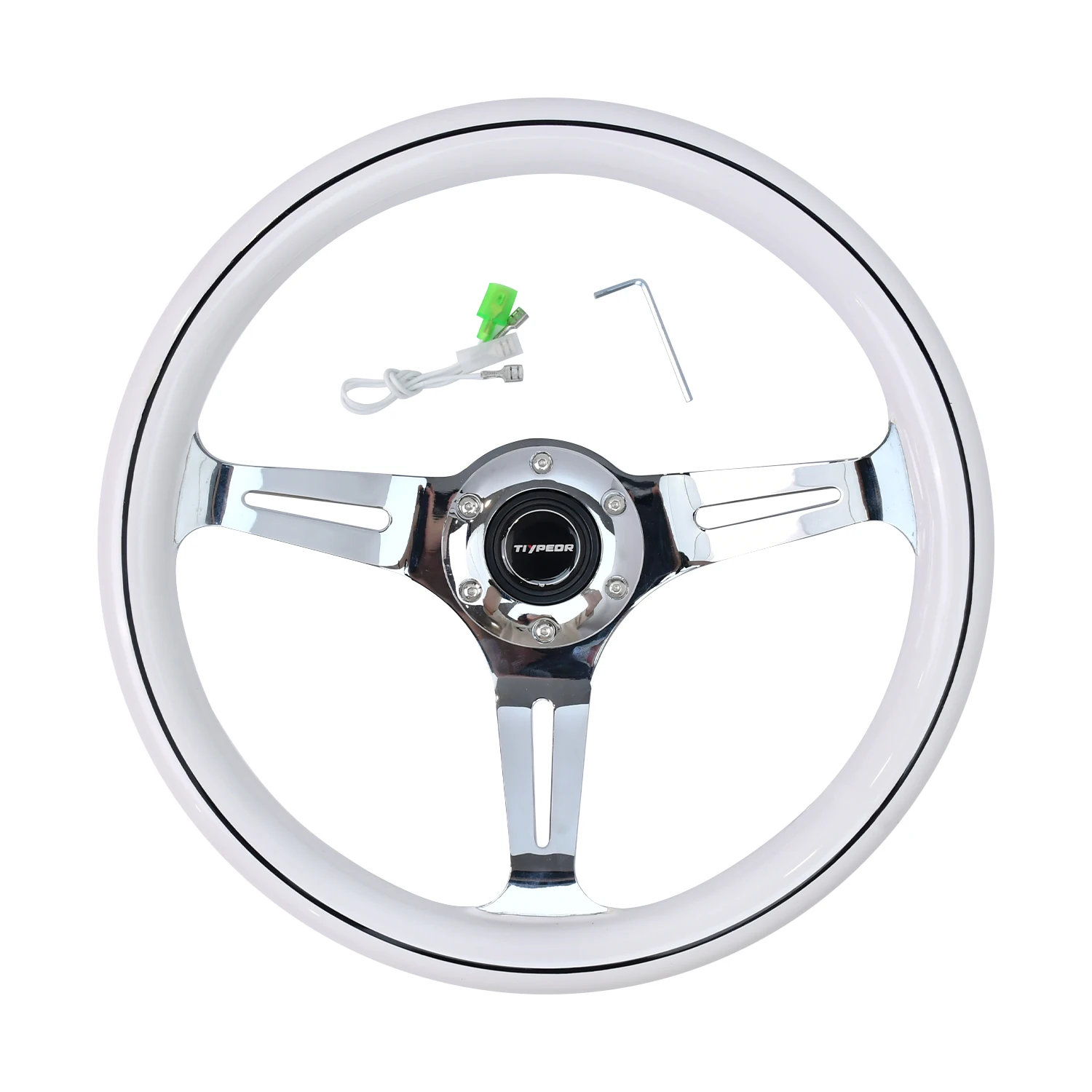 عجلة قيادة تعديل السيارة باللون الأبيض من الخشب الصلب مقاس 350 مم لـ TIYPEOR