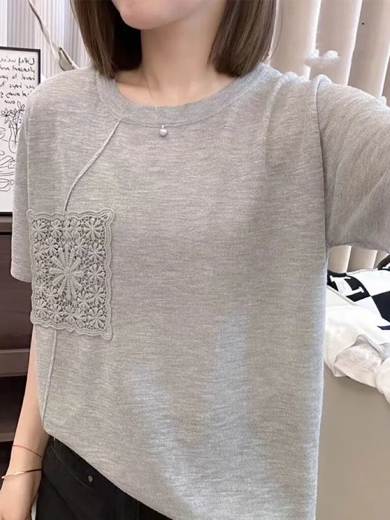 

Свободная футболка из ледяного шелка для похудения, женская летняя футболка с тонким модным дизайном, корейский повседневный топ