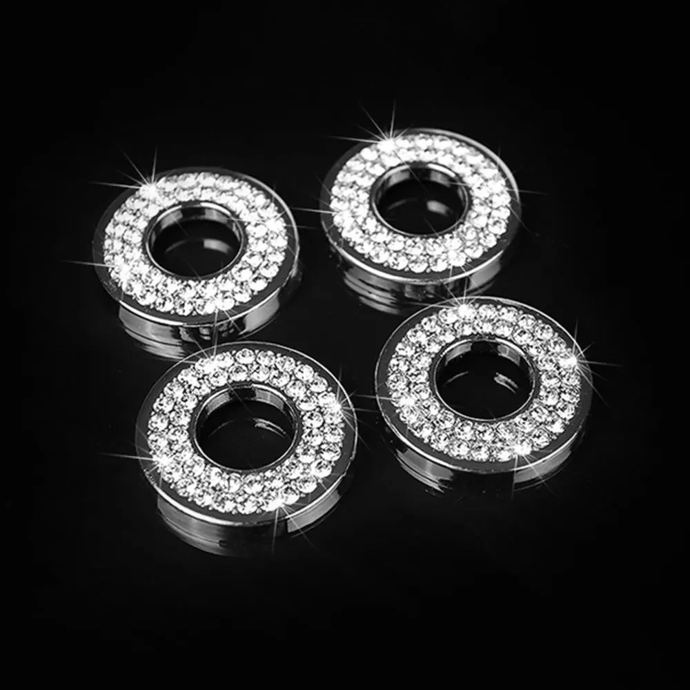 4Pcs Lift Bolt Sparkle Pull Rod Bling Car Door Lock Pin Ring Cover Crystal Decor Car Accessories For Mercedes Benz E C GLC Class