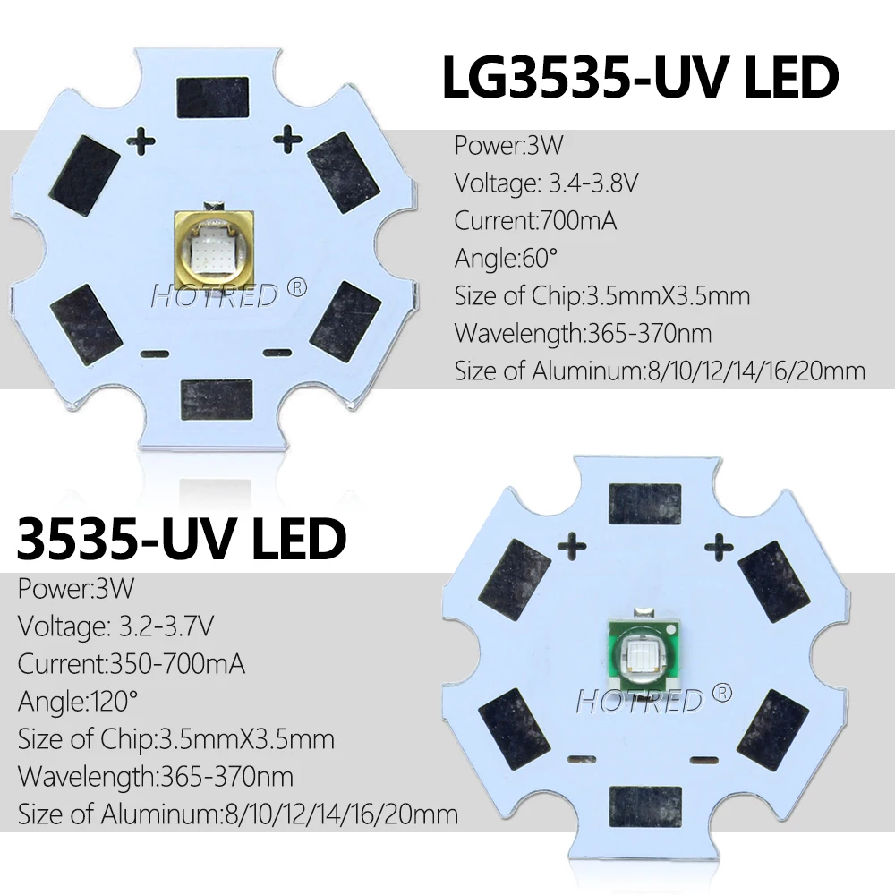 UV LED 1W 3W XPE 3535 Epileds LG Vertical Quartz Glass Chip 45mil Purple Light Beads 60/120Degree 365nm For Verify PrinterCuring